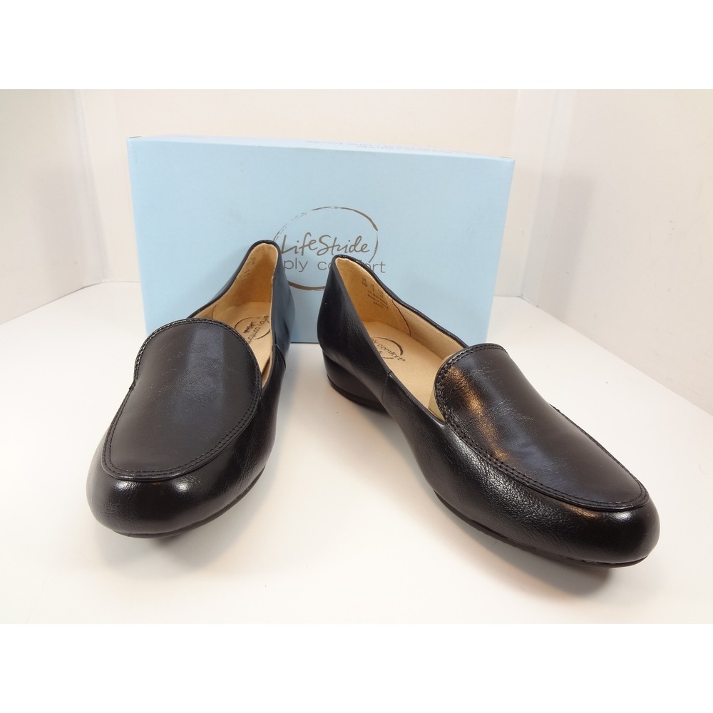 LifeStride Simply Comfort Loafers Womens 10 Wide Black NEW Low Wedge Slip On